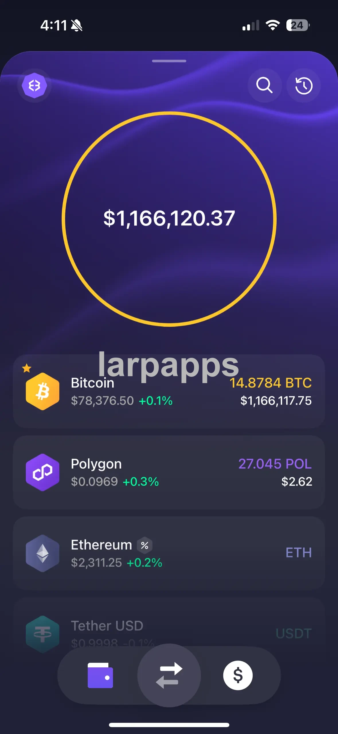 Exodus live portfolio balances screen preview