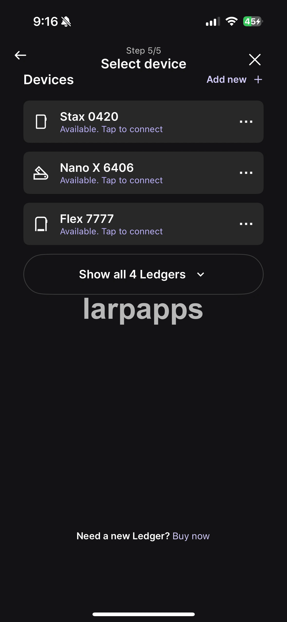 Ledger device connection picker screen preview