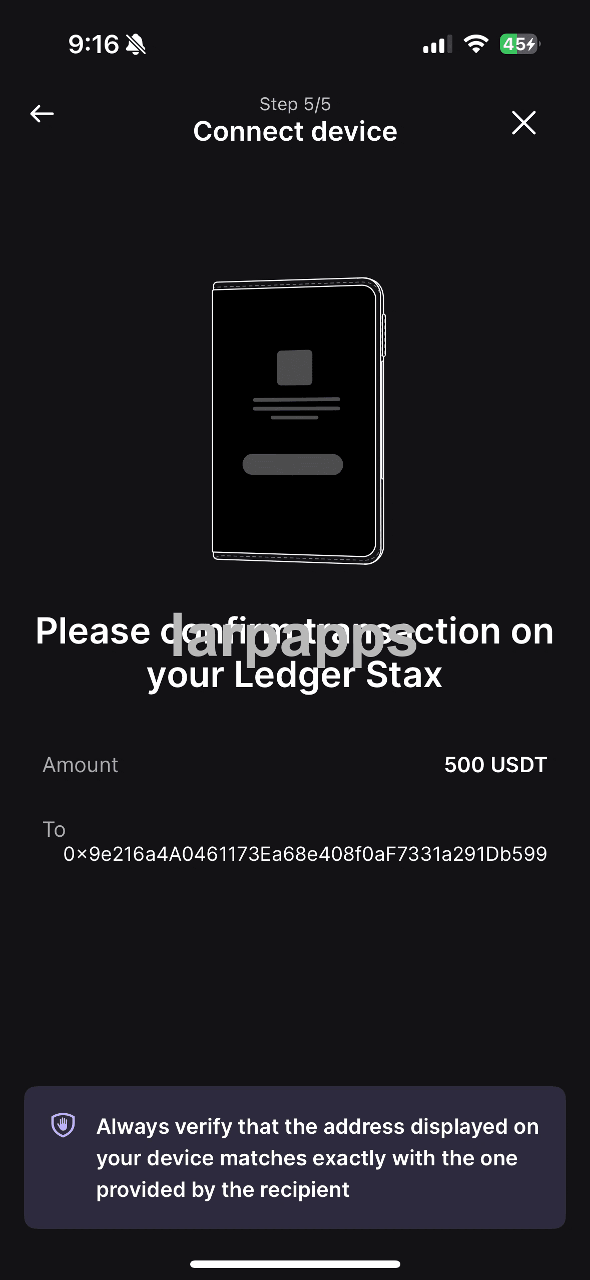 Ledger on-device confirmation screen preview