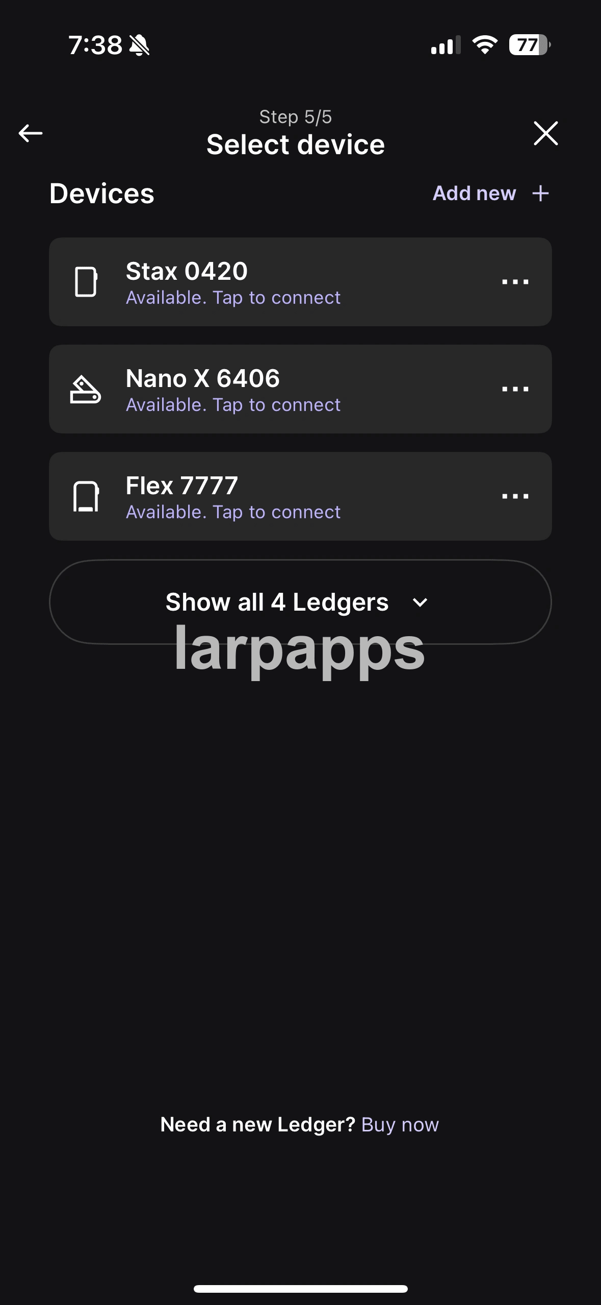 Ledger send device selection screen preview