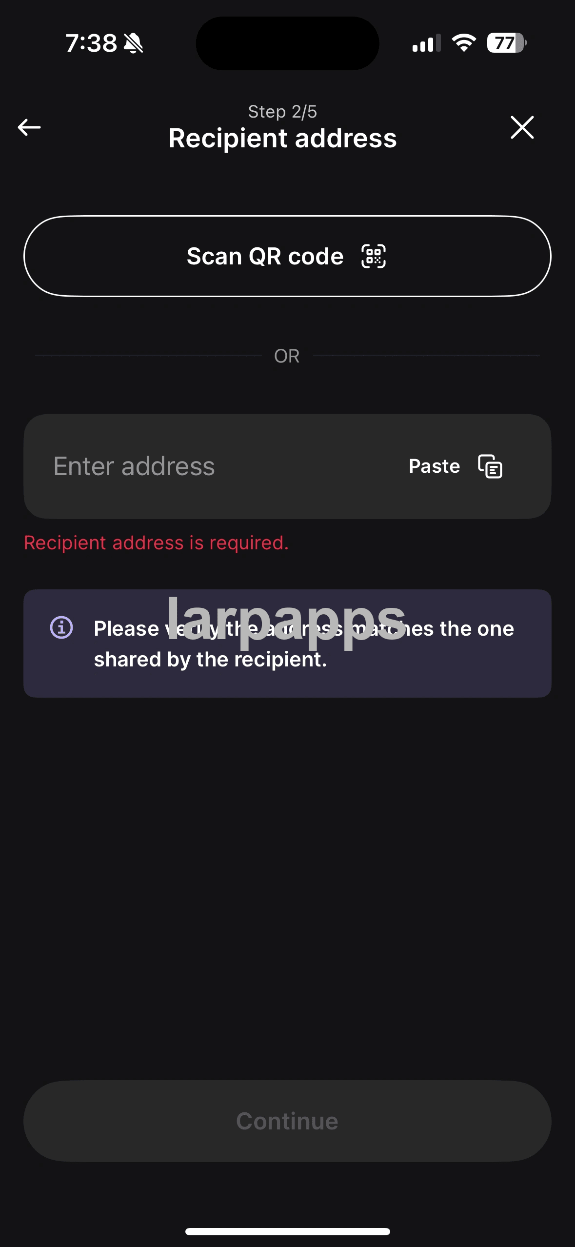 Ledger recipient address send flow screen preview