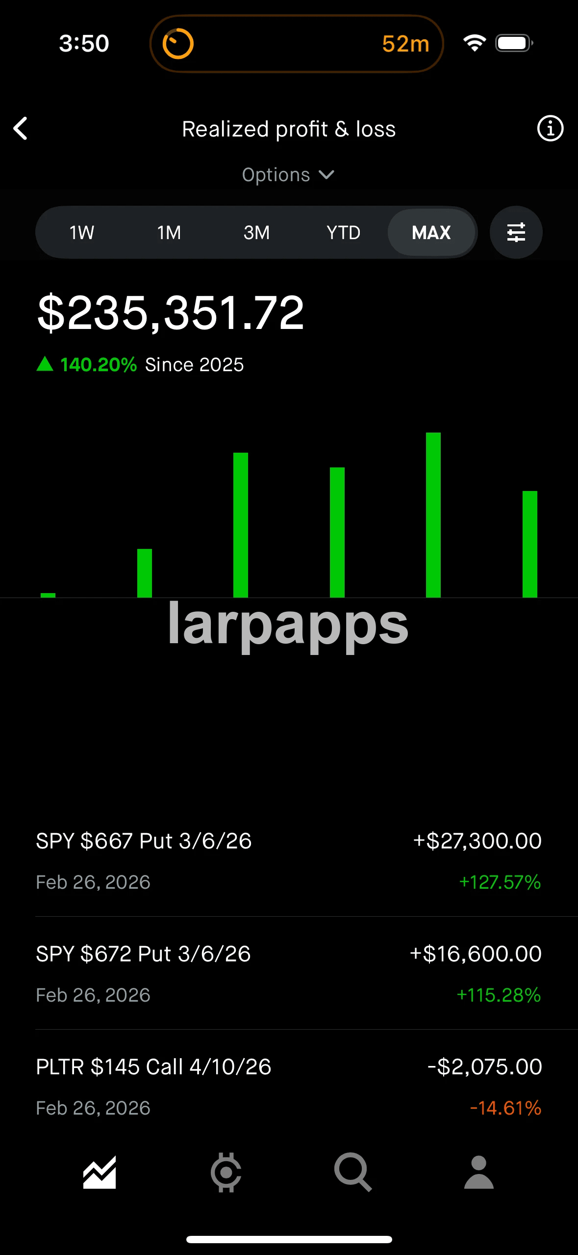 Robinhood realized profit and loss screen preview